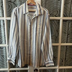 Faconnable Jeans Oversized Linen Button Down Dress Shirt